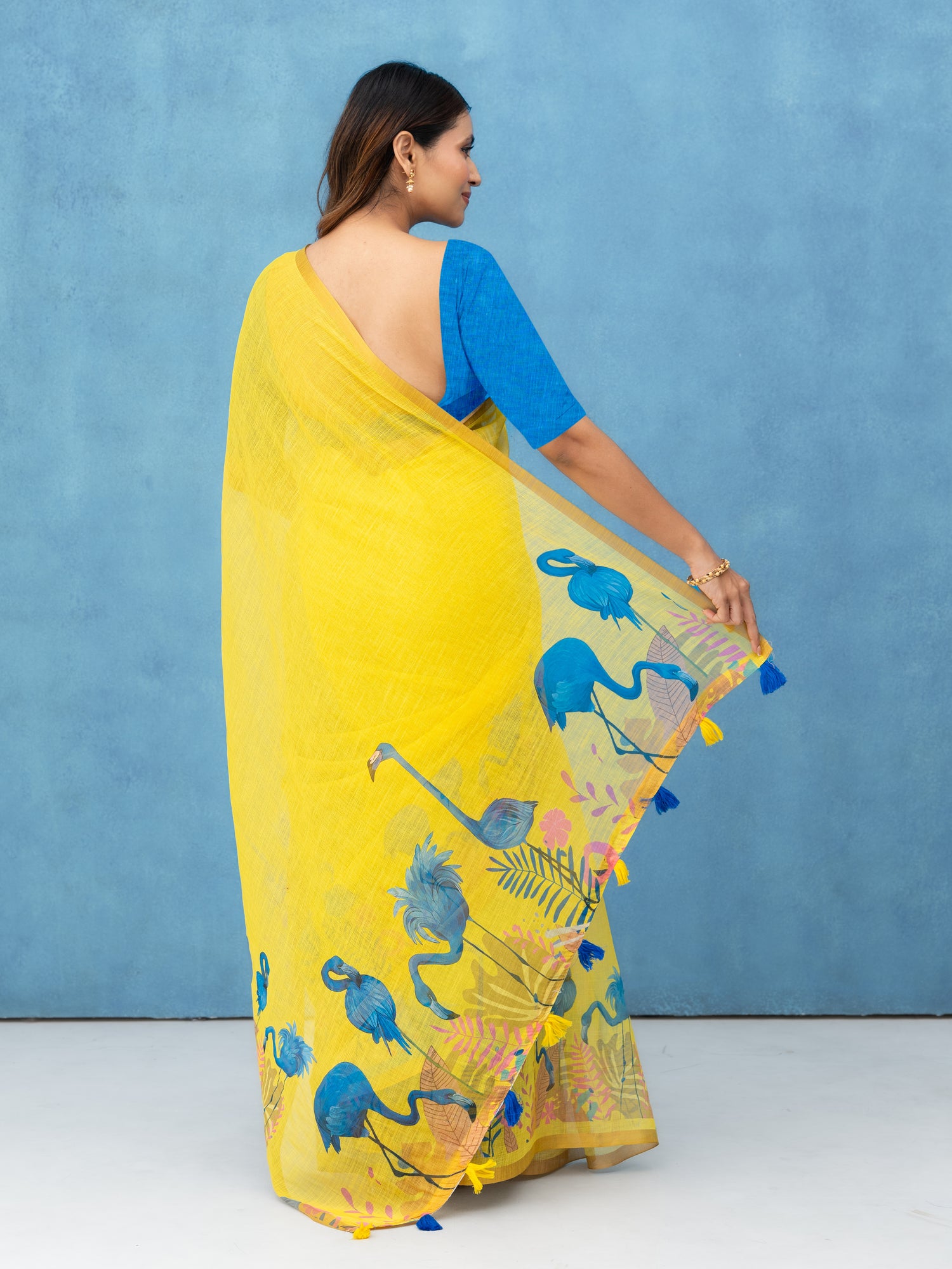 Yellow Cotton Linen Saree