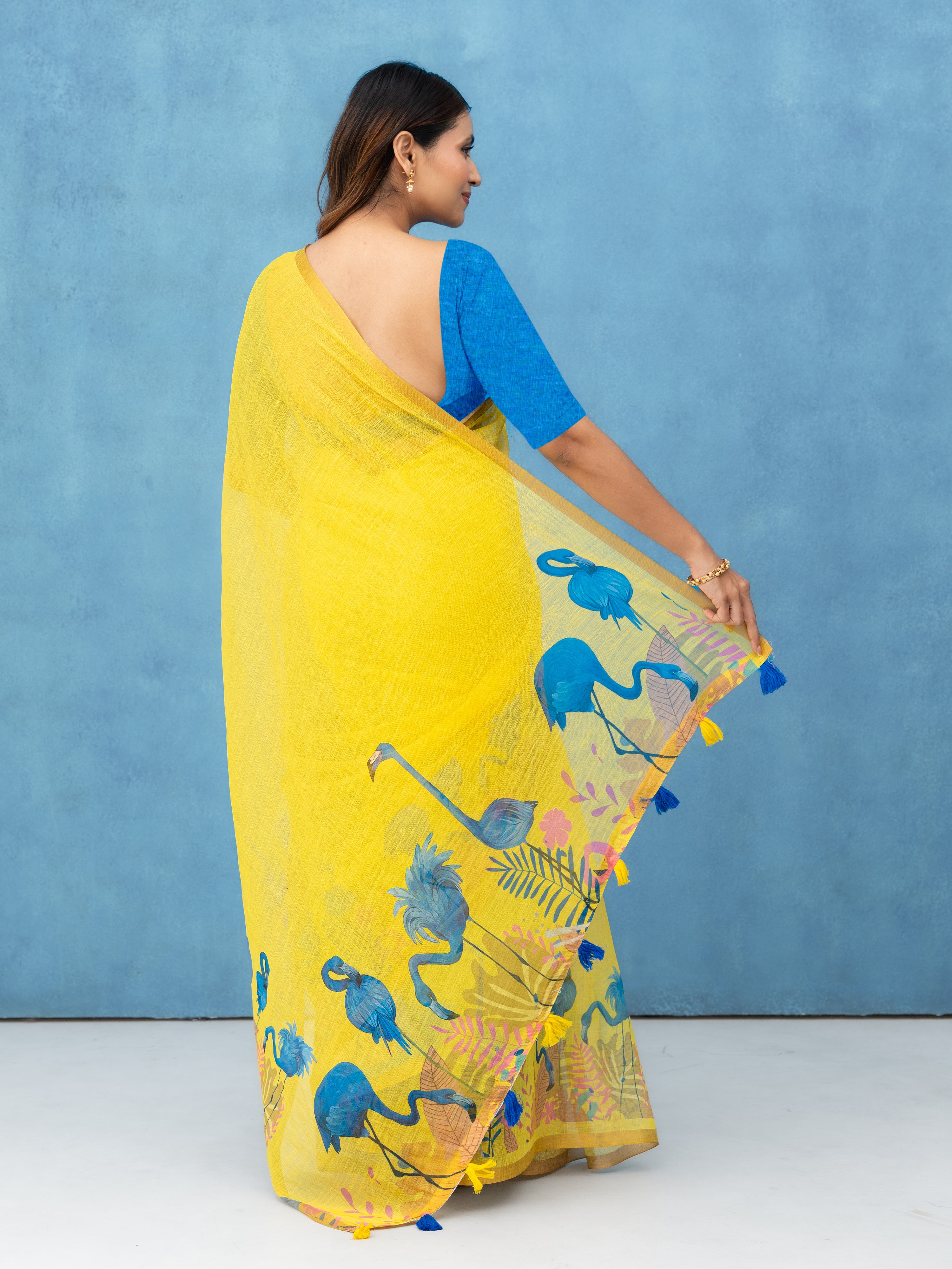Yellow Cotton Linen Saree