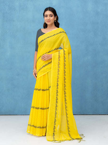 Charm Yellow Cotton Linen Saree