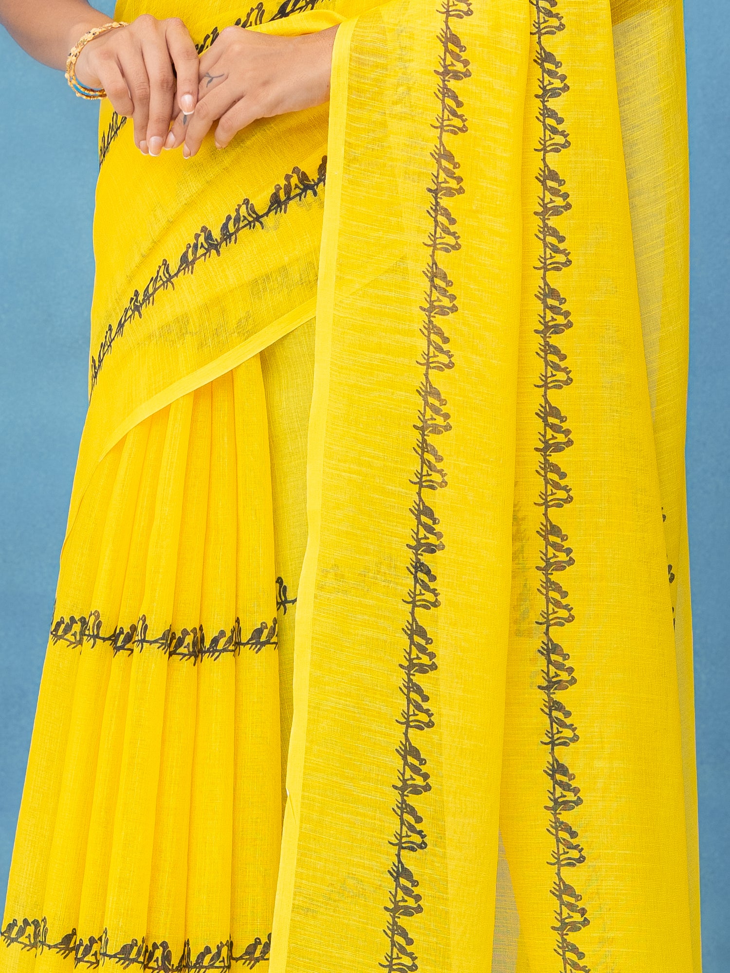 Charm Yellow Cotton Linen Saree