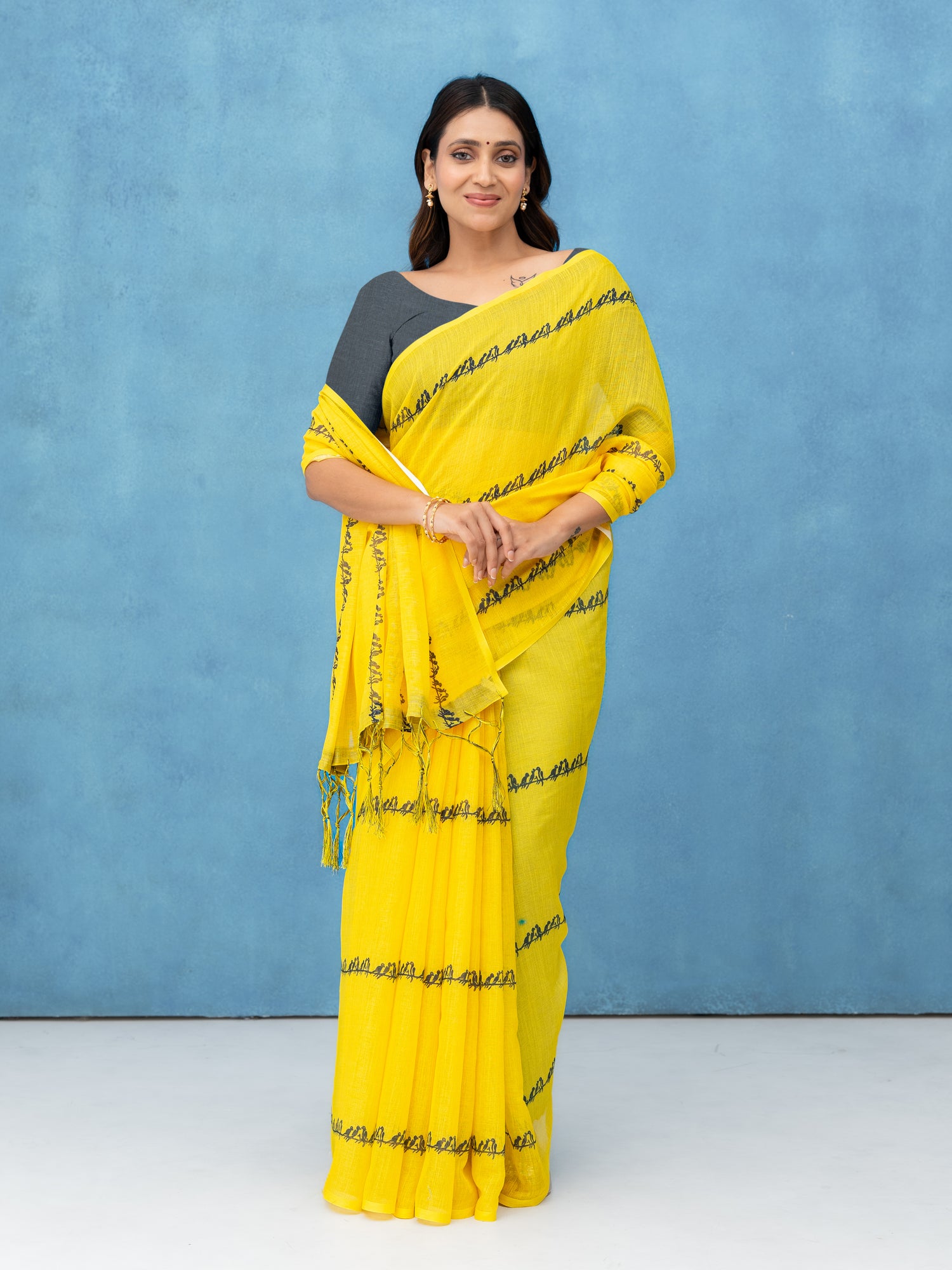 Charm Yellow Cotton Linen Saree