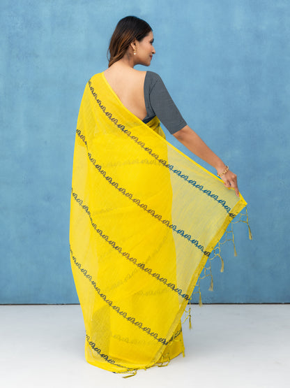Charm Yellow Cotton Linen Saree