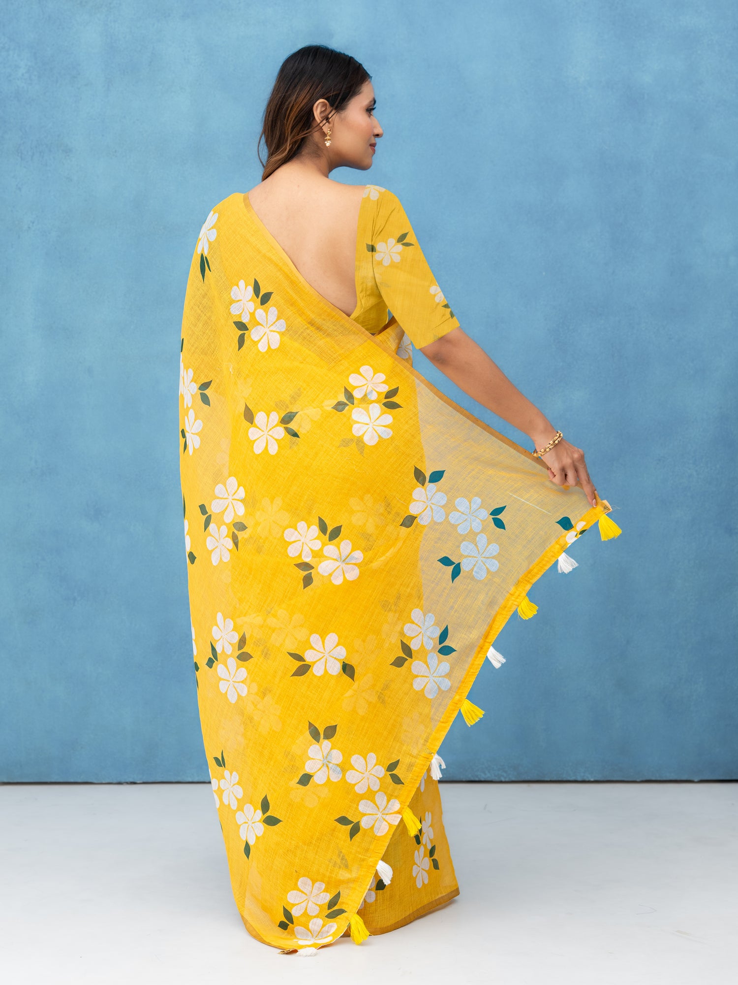 Yellow Cotton Linen Saree