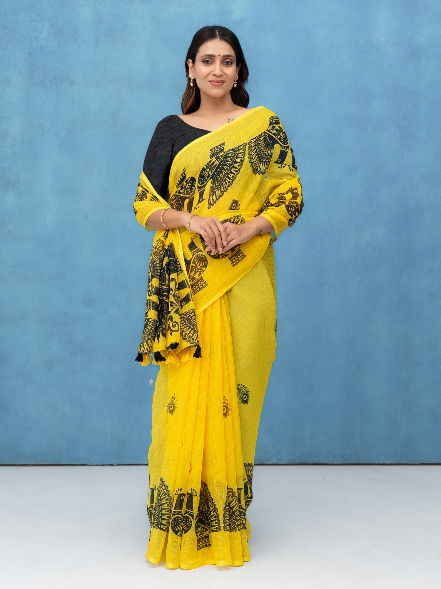 Yellow Cotton Linen Saree
