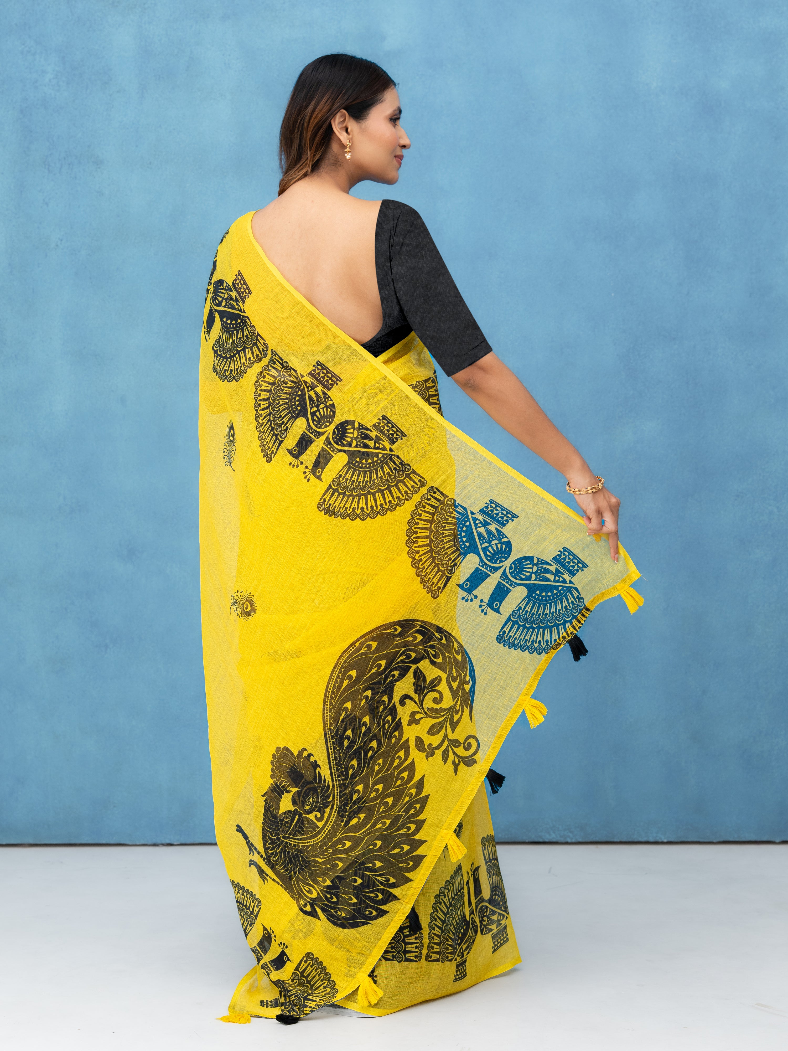 Yellow Cotton Linen Saree