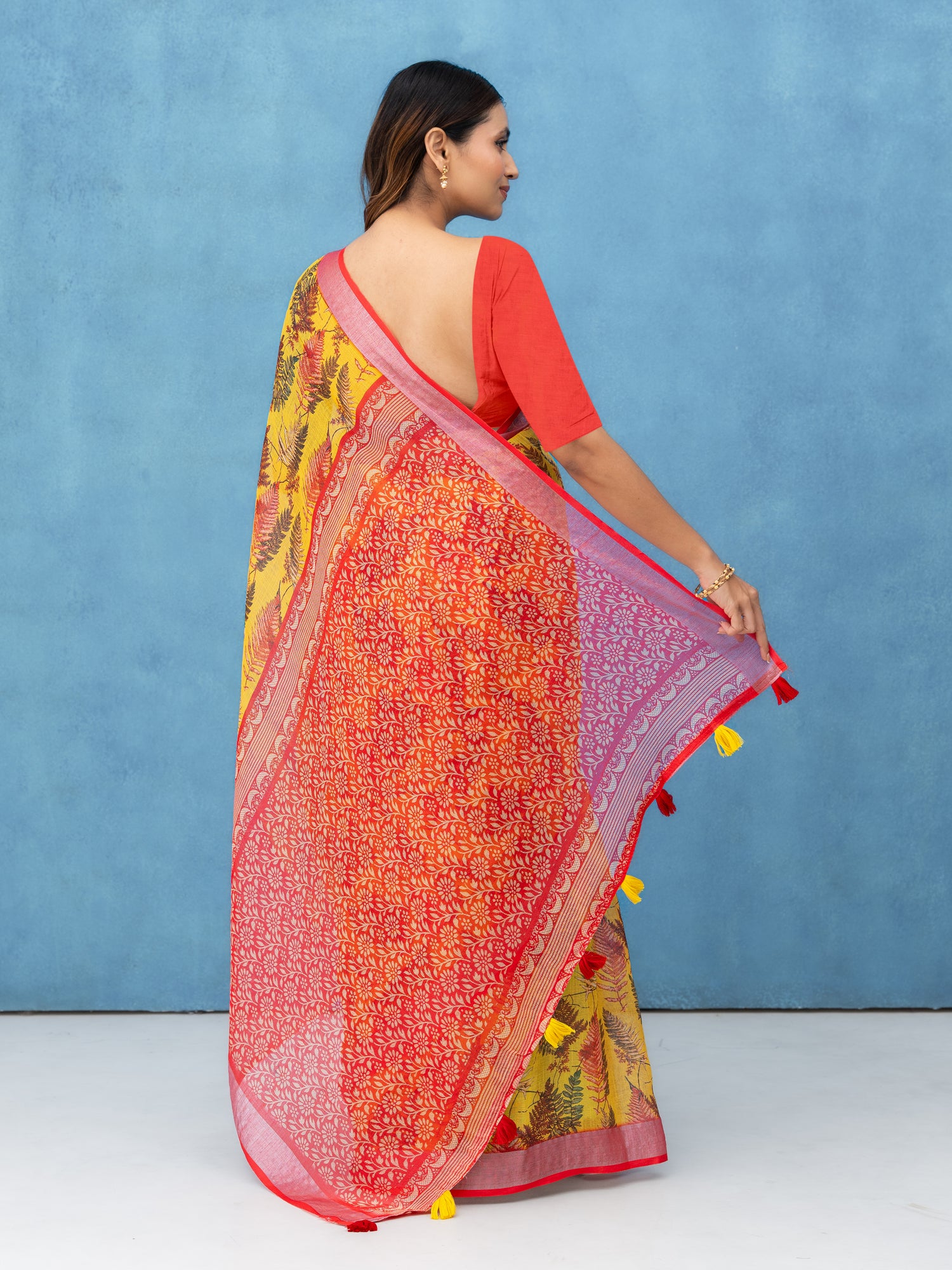 Yellow Cotton Linen Saree