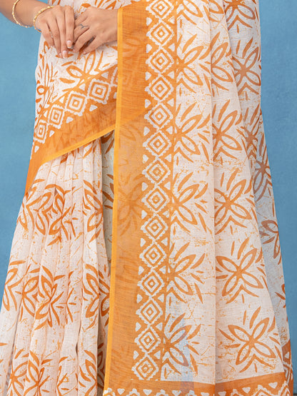 Orange Cotton Linen Saree