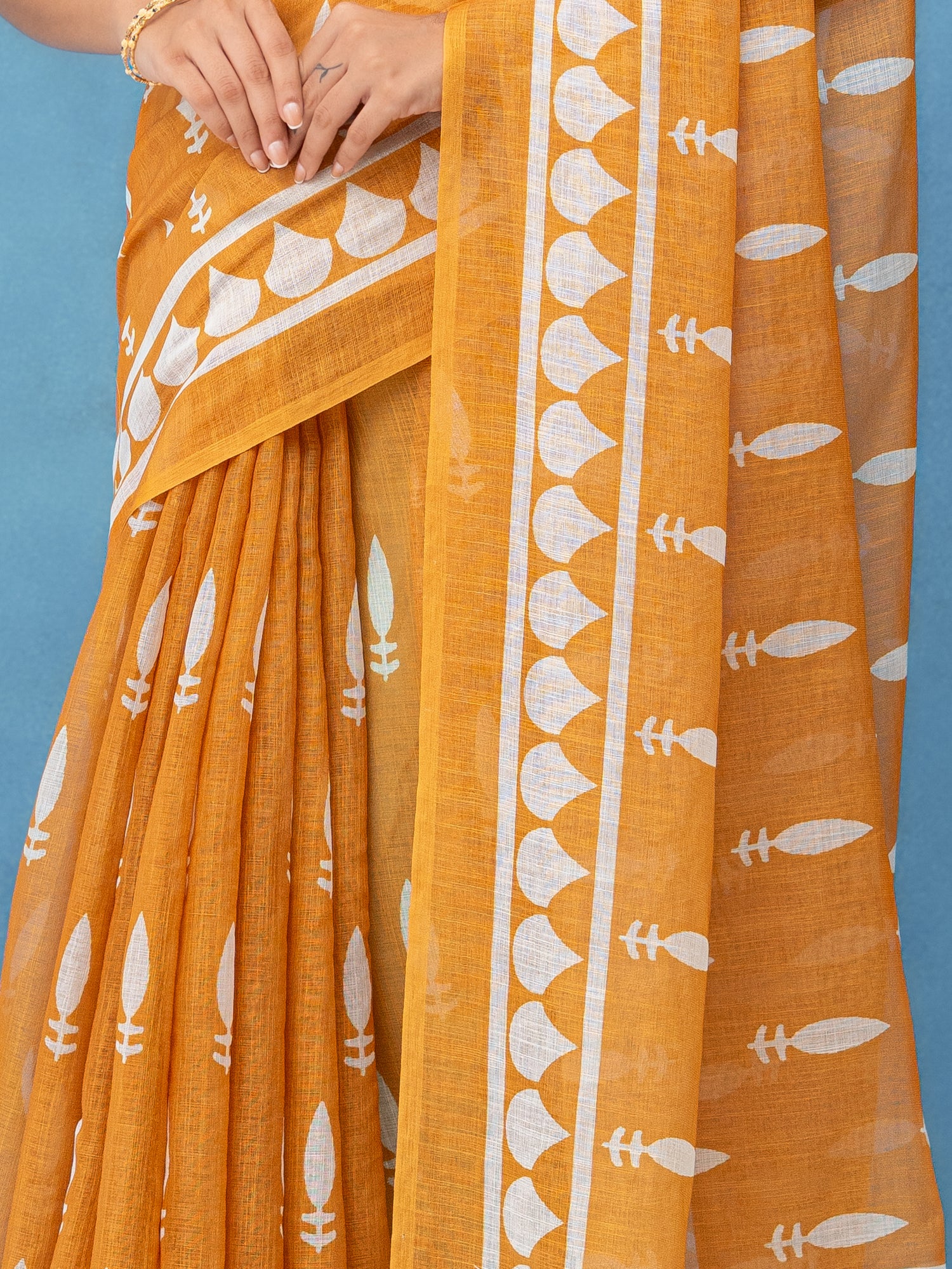 Mustard Cotton Linen Saree