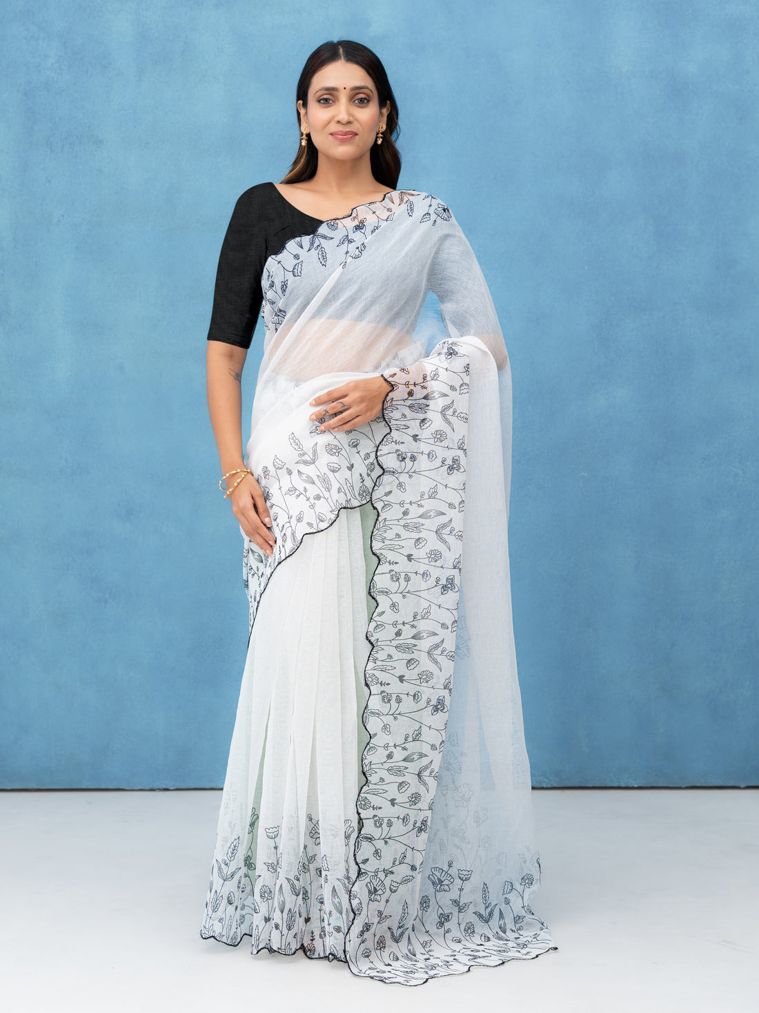 White Cotton Linen Saree