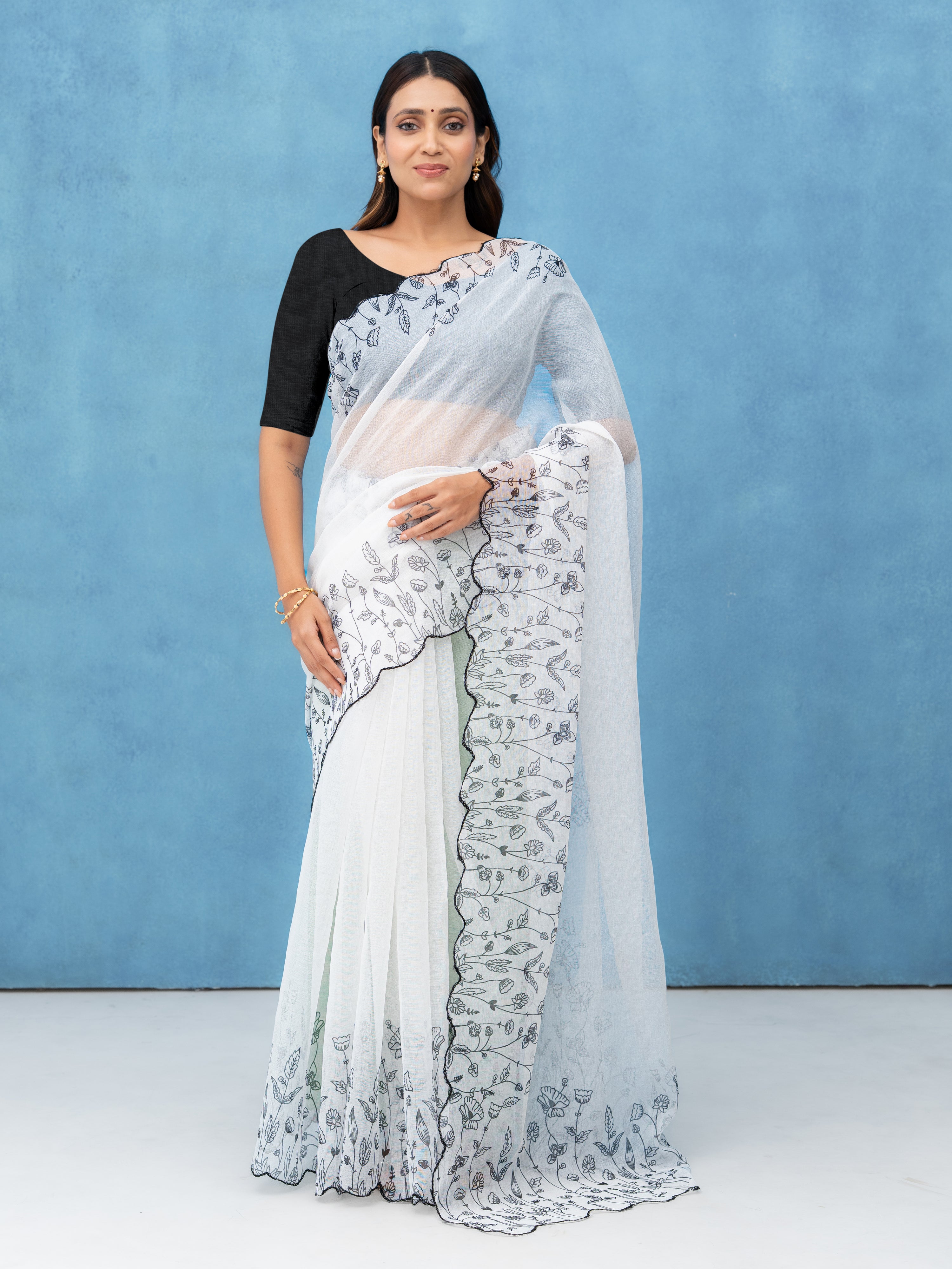 White Cotton Linen Saree