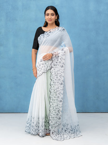 White Cotton Linen Saree