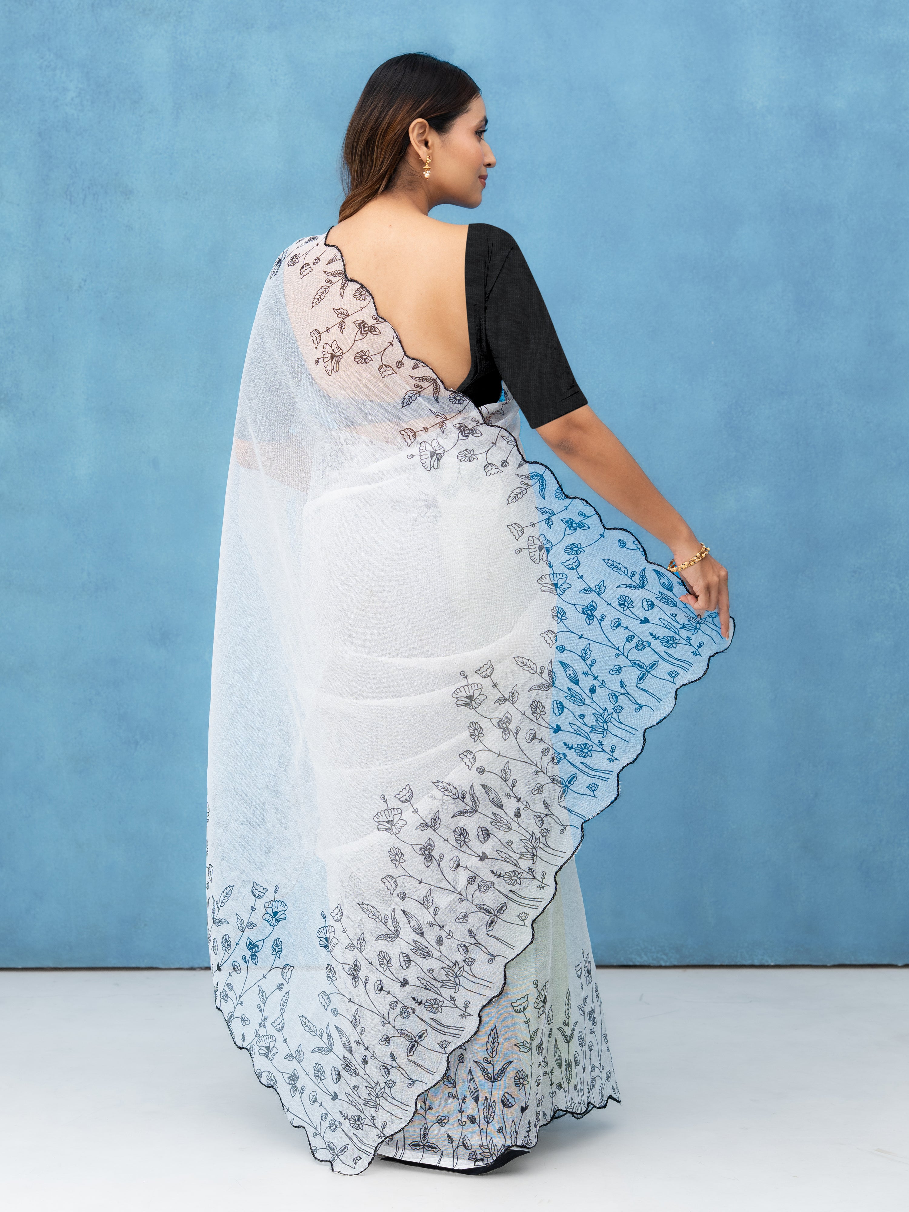 White Cotton Linen Saree