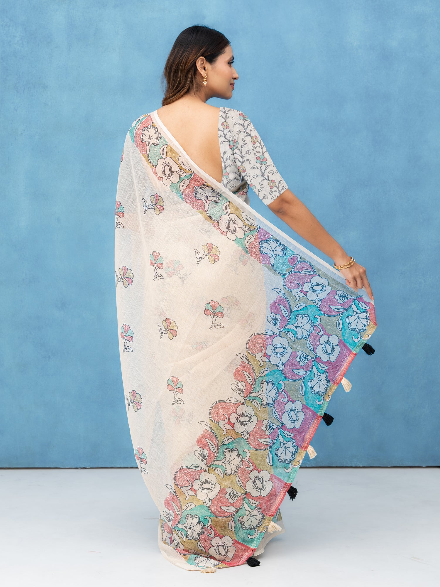 Off-White Cotton Linen Saree