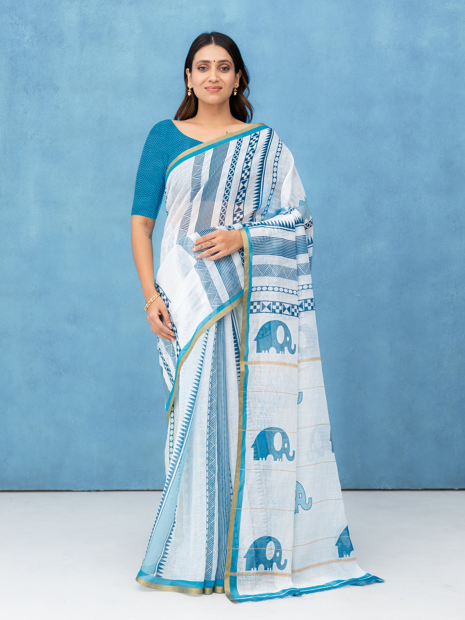 White Cotton Linen Saree