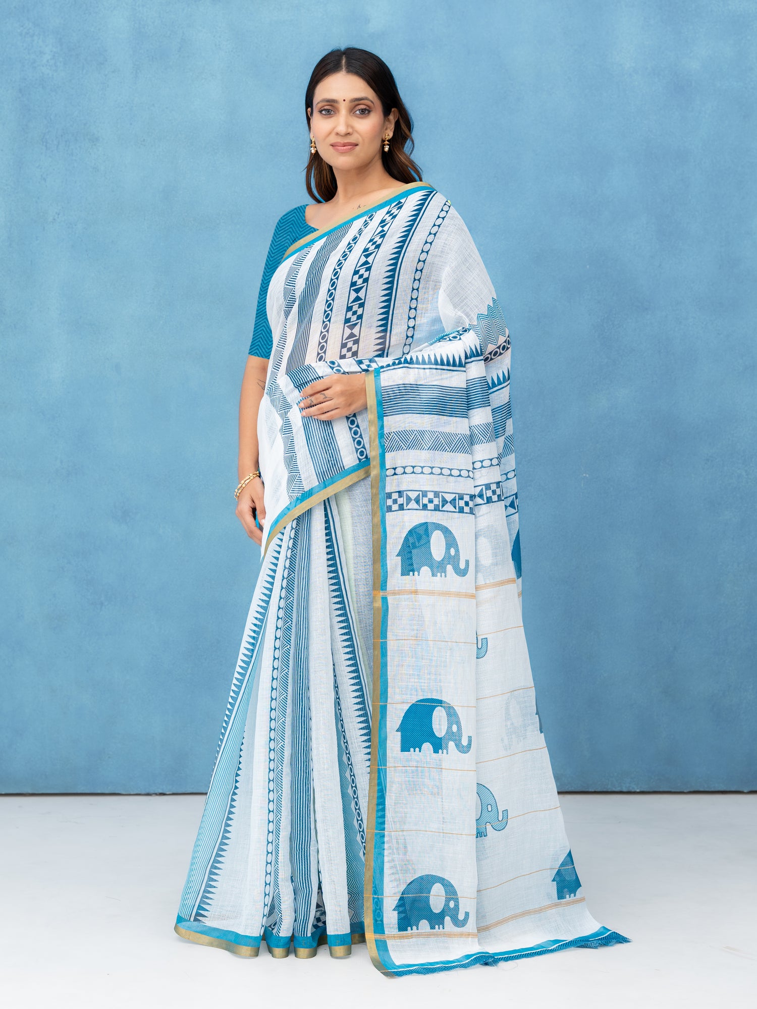 White Cotton Linen Saree