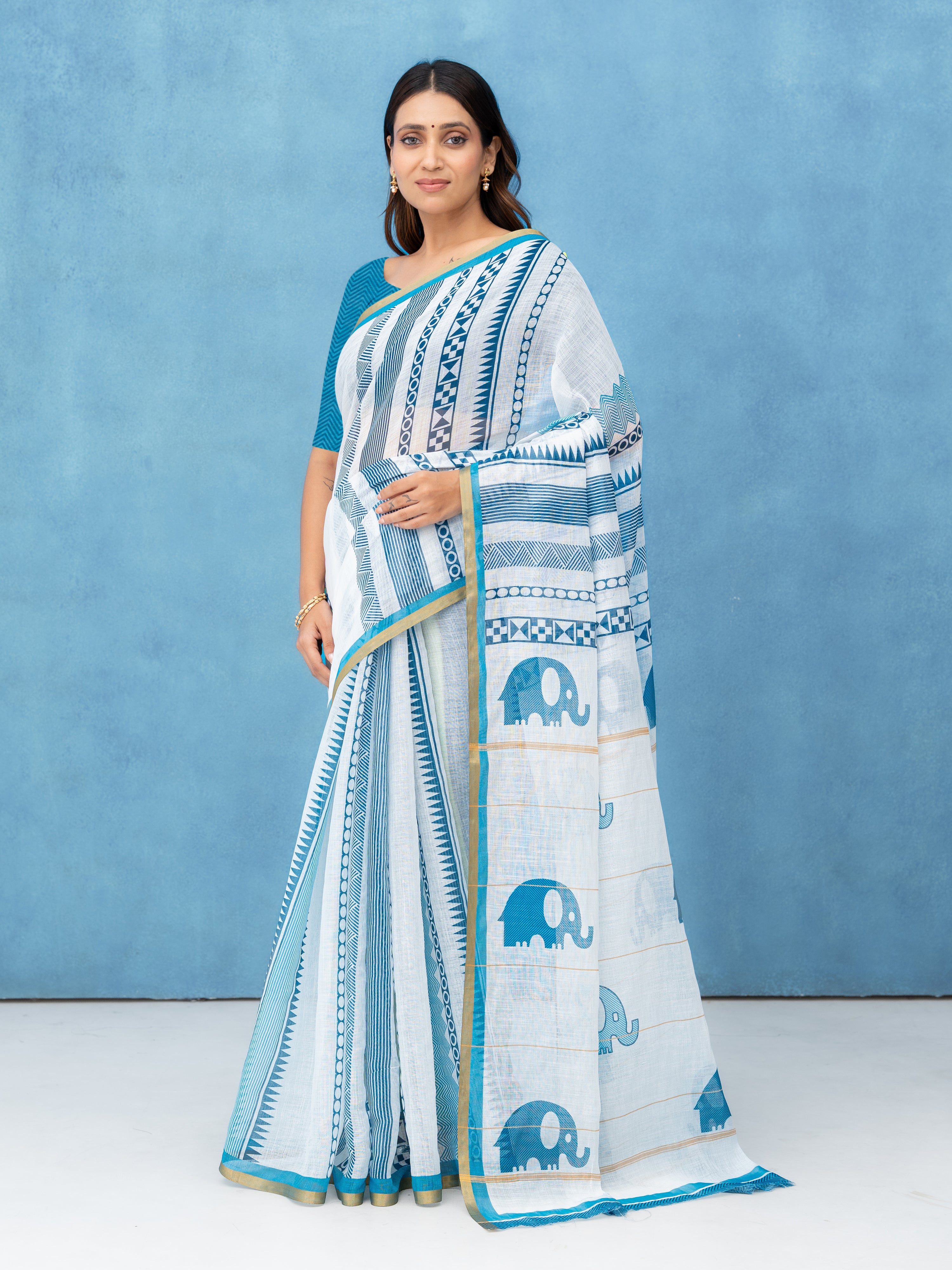 White Cotton Linen Saree