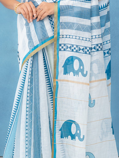 White Cotton Linen Saree