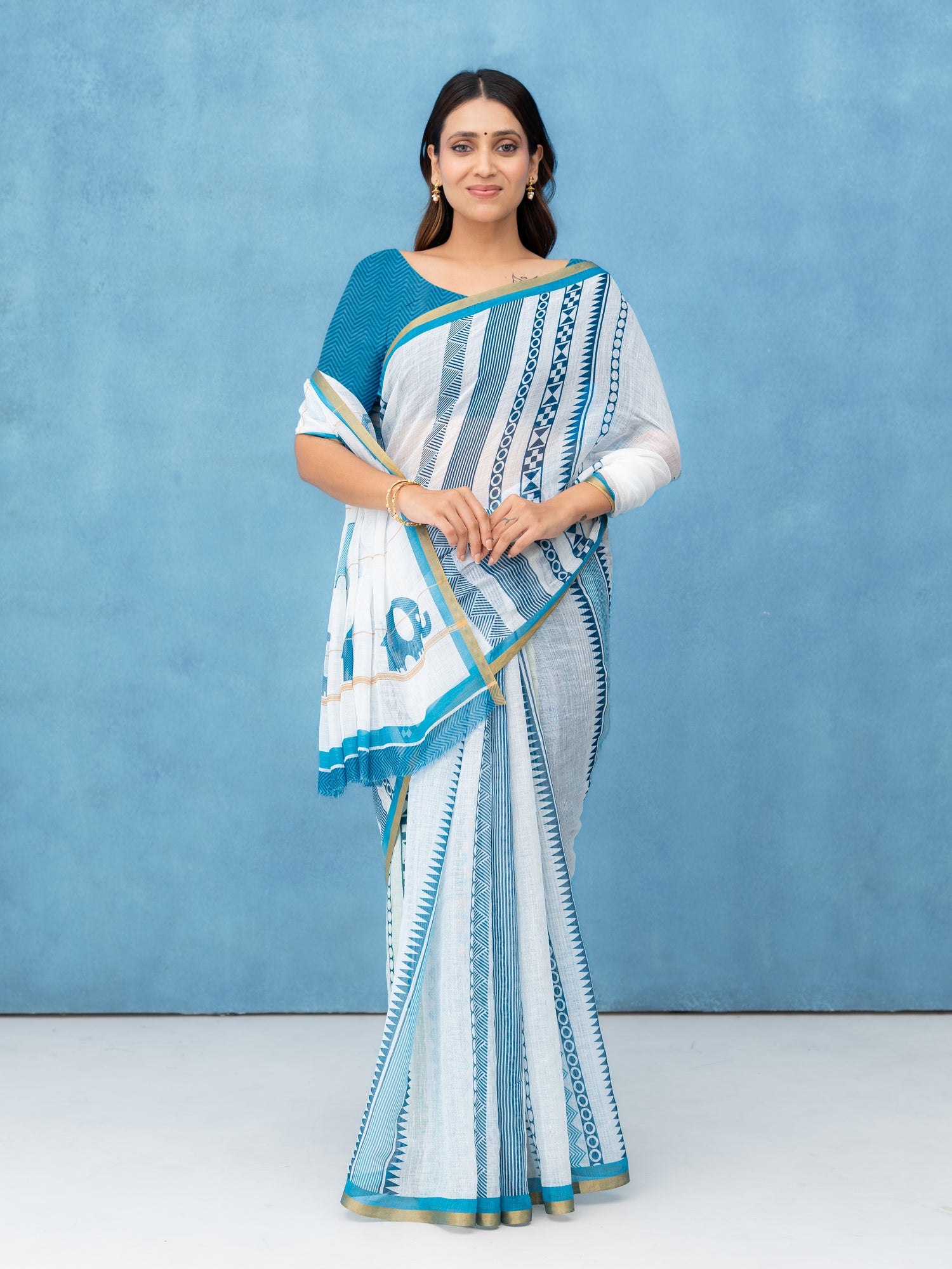 White Cotton Linen Saree