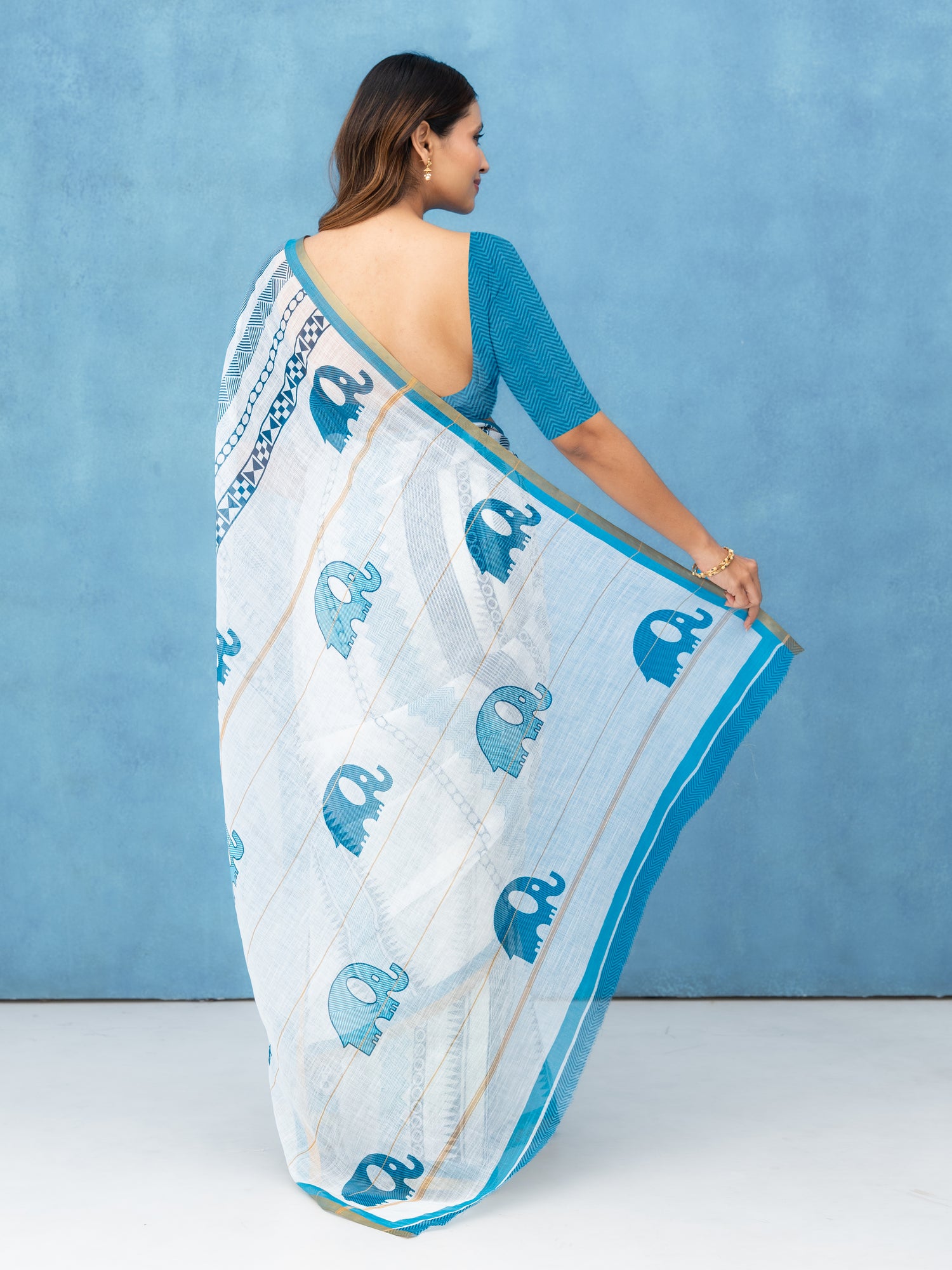 White Cotton Linen Saree
