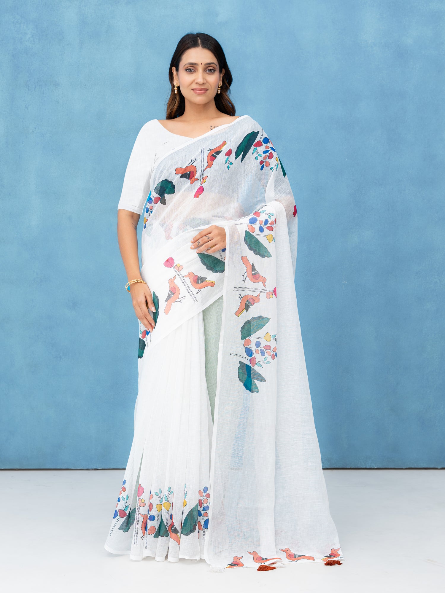 White Cotton Linen Saree