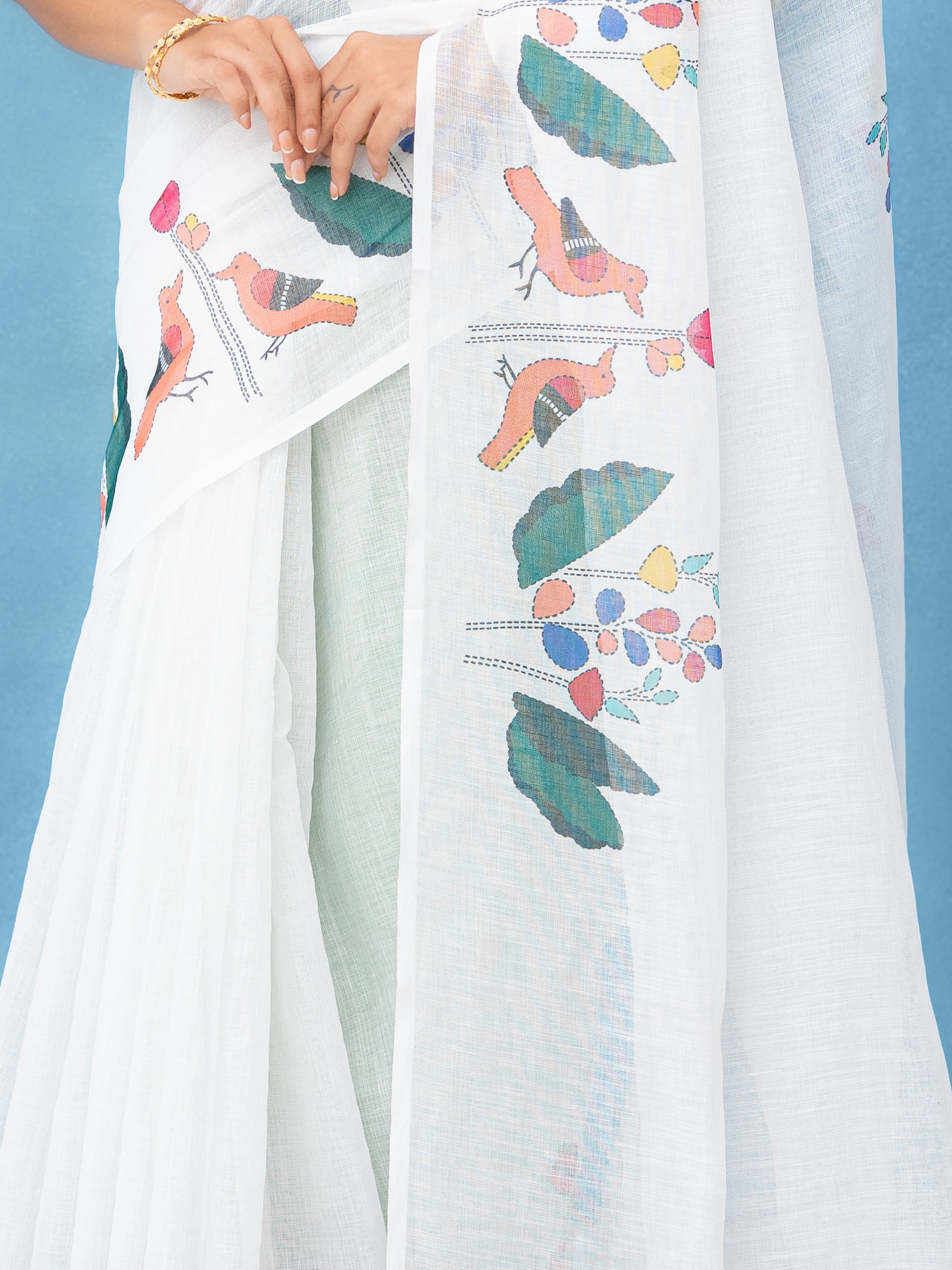 White Cotton Linen Saree