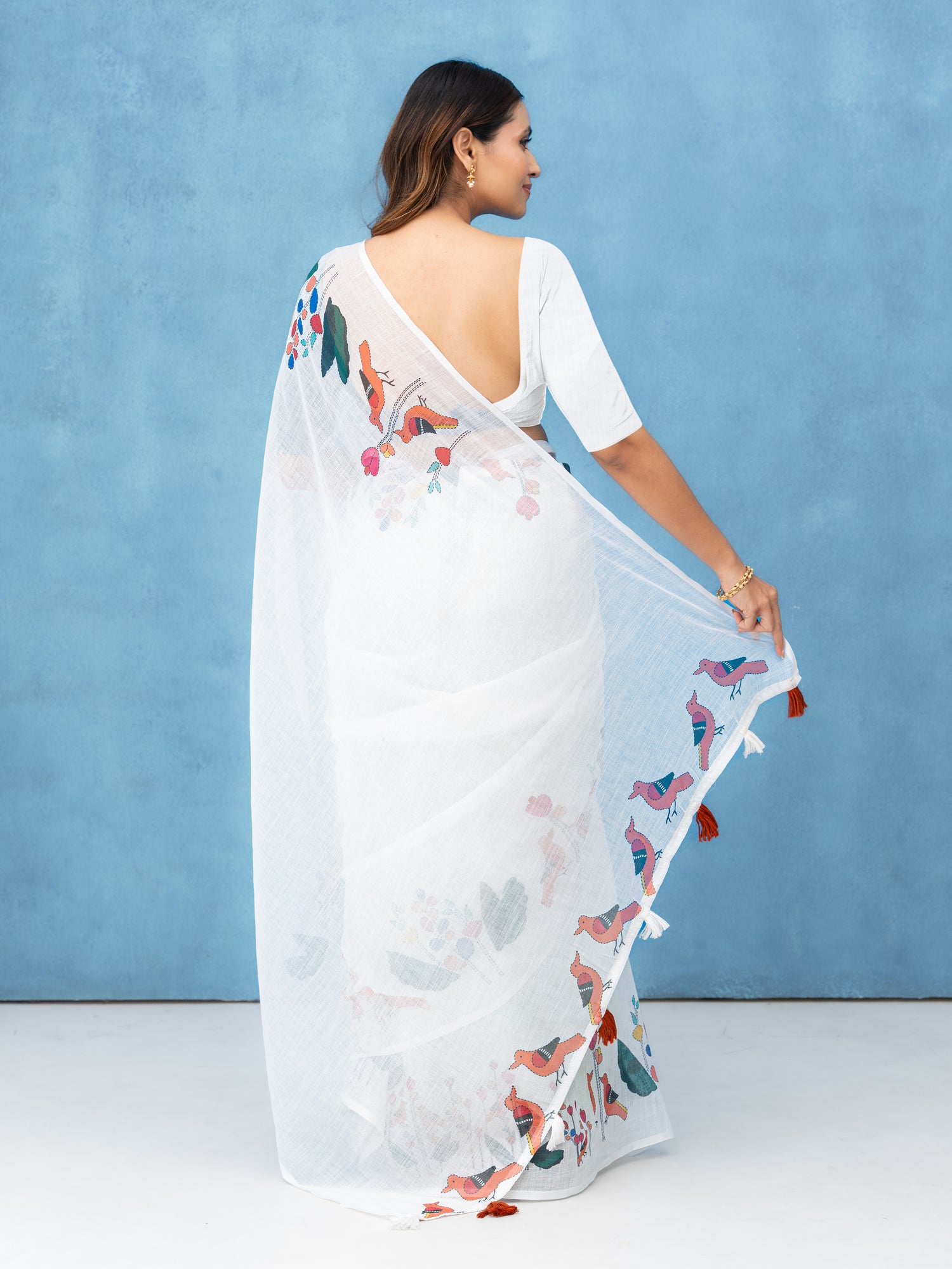 White Cotton Linen Saree