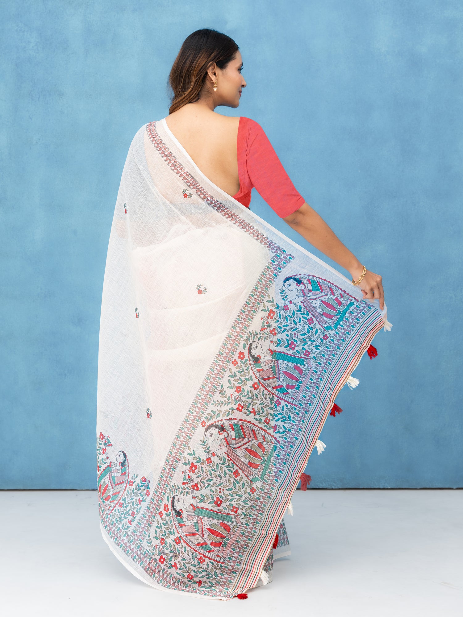 Off-White Cotton Linen Saree