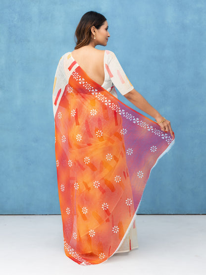 Off-White Cotton Linen Saree