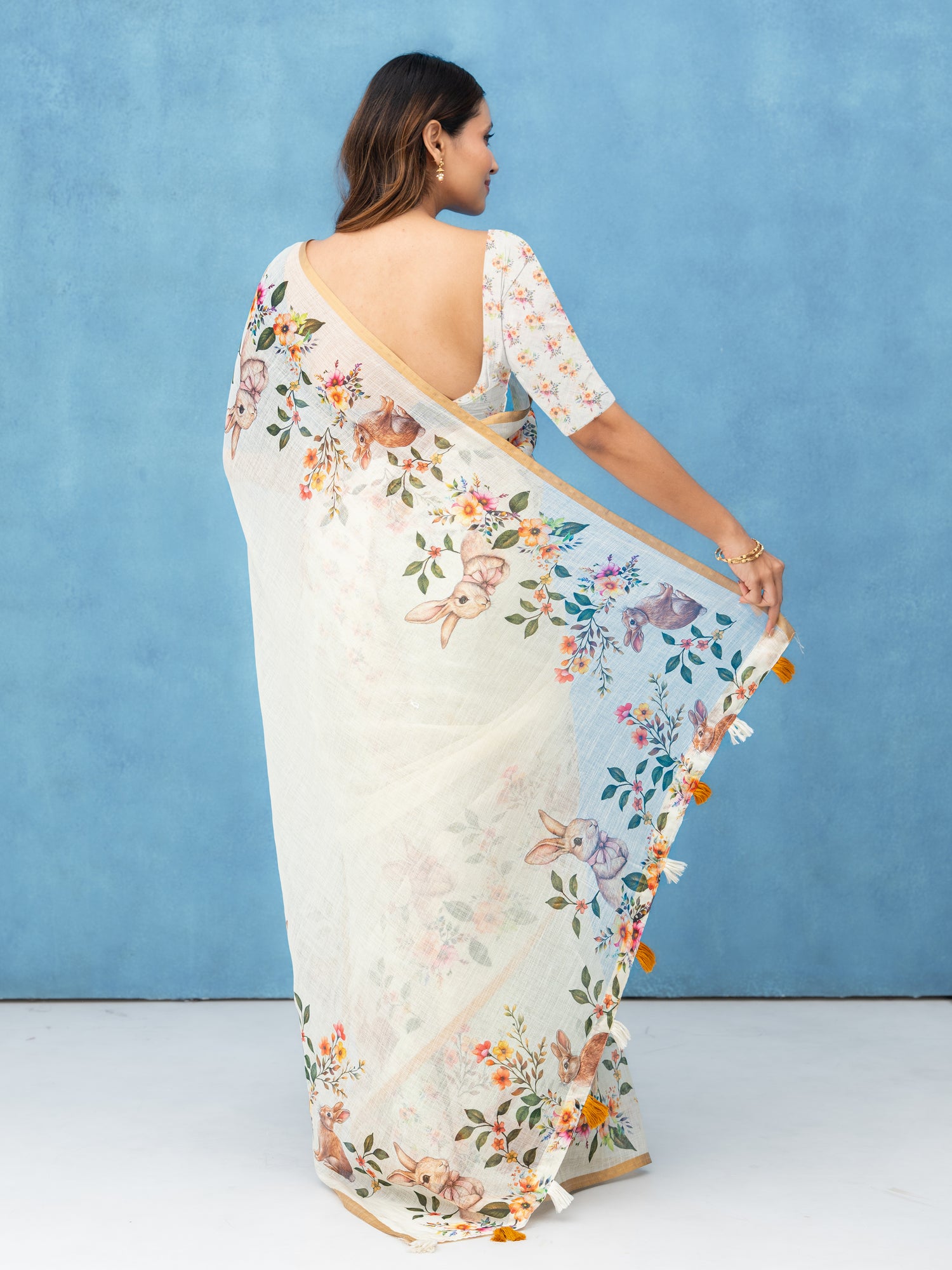 Off-White Cotton Linen Saree