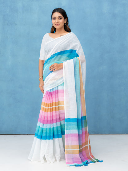White Cotton Linen Saree