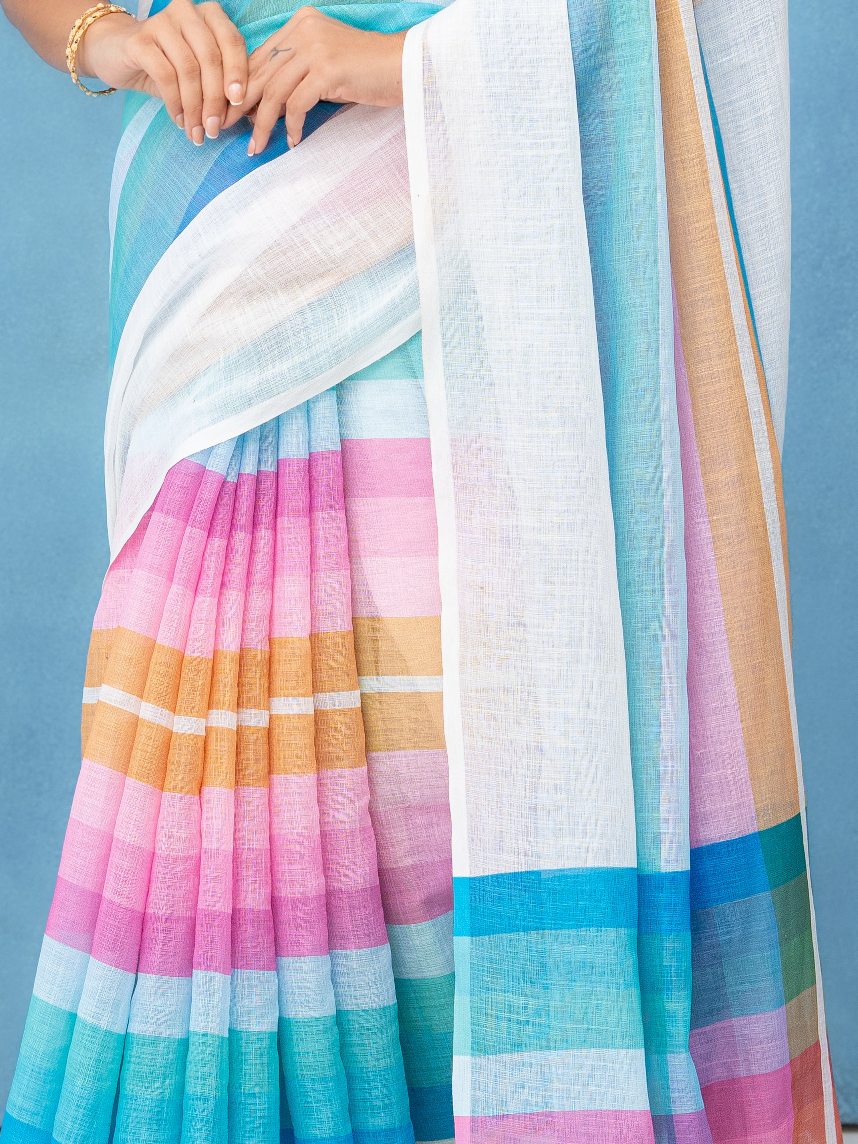 White Cotton Linen Saree