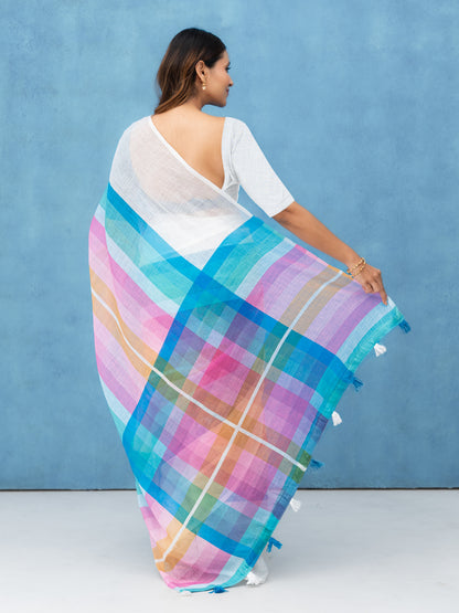 White Cotton Linen Saree