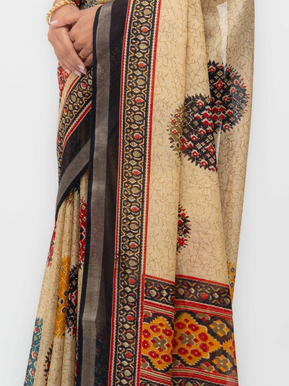 Beige &amp; Black Mall Cotton Saree