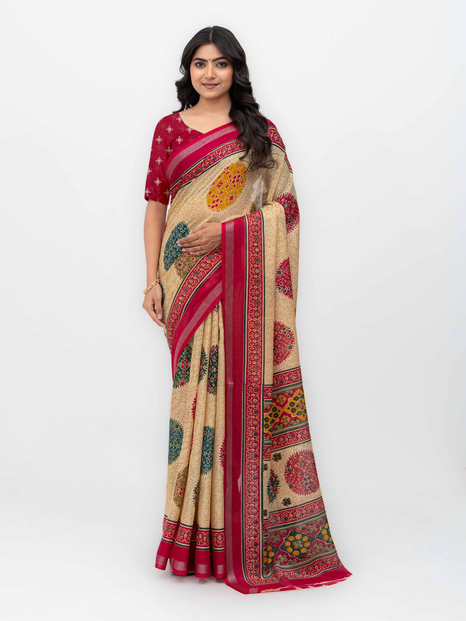 Beige &amp; Pink Mall Cotton Saree