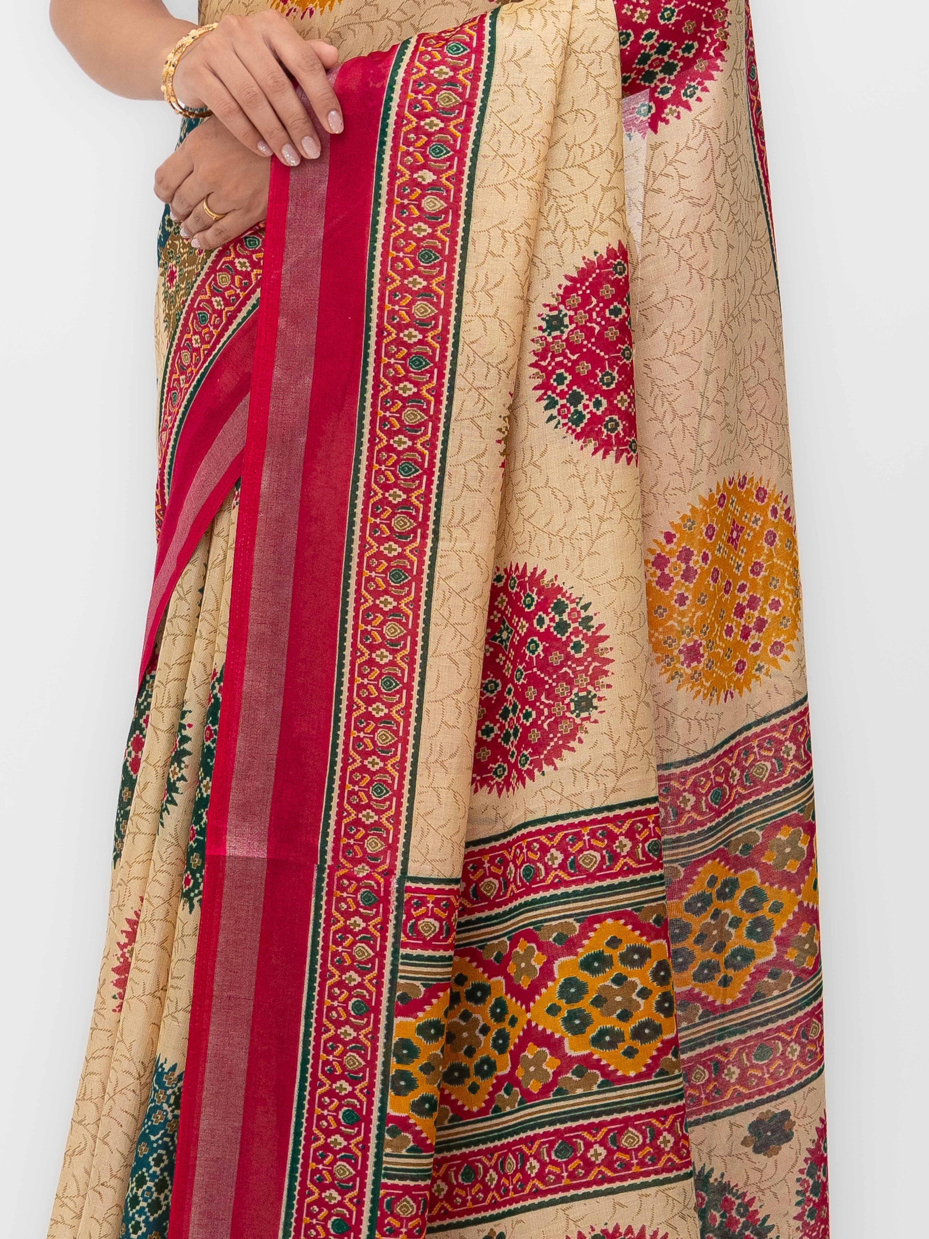 Beige &amp; Pink Mall Cotton Saree