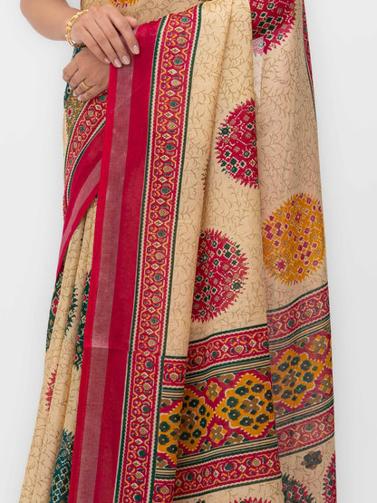 Beige &amp; Pink Mall Cotton Saree
