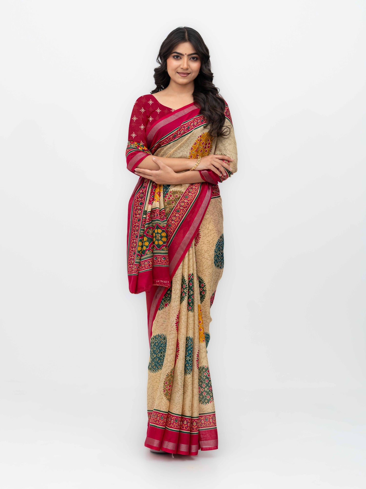 Beige &amp; Pink Mall Cotton Saree