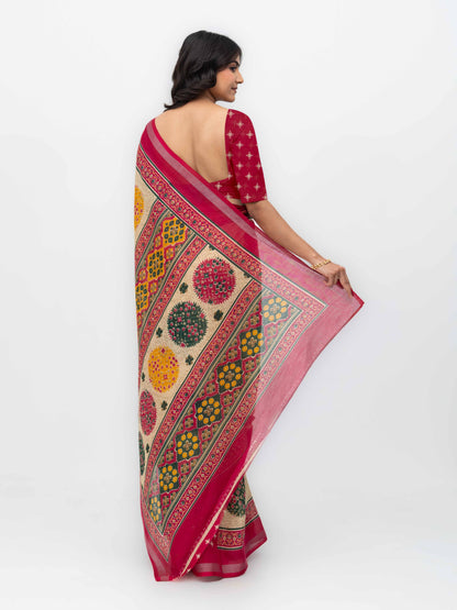 Beige &amp; Pink Mall Cotton Saree