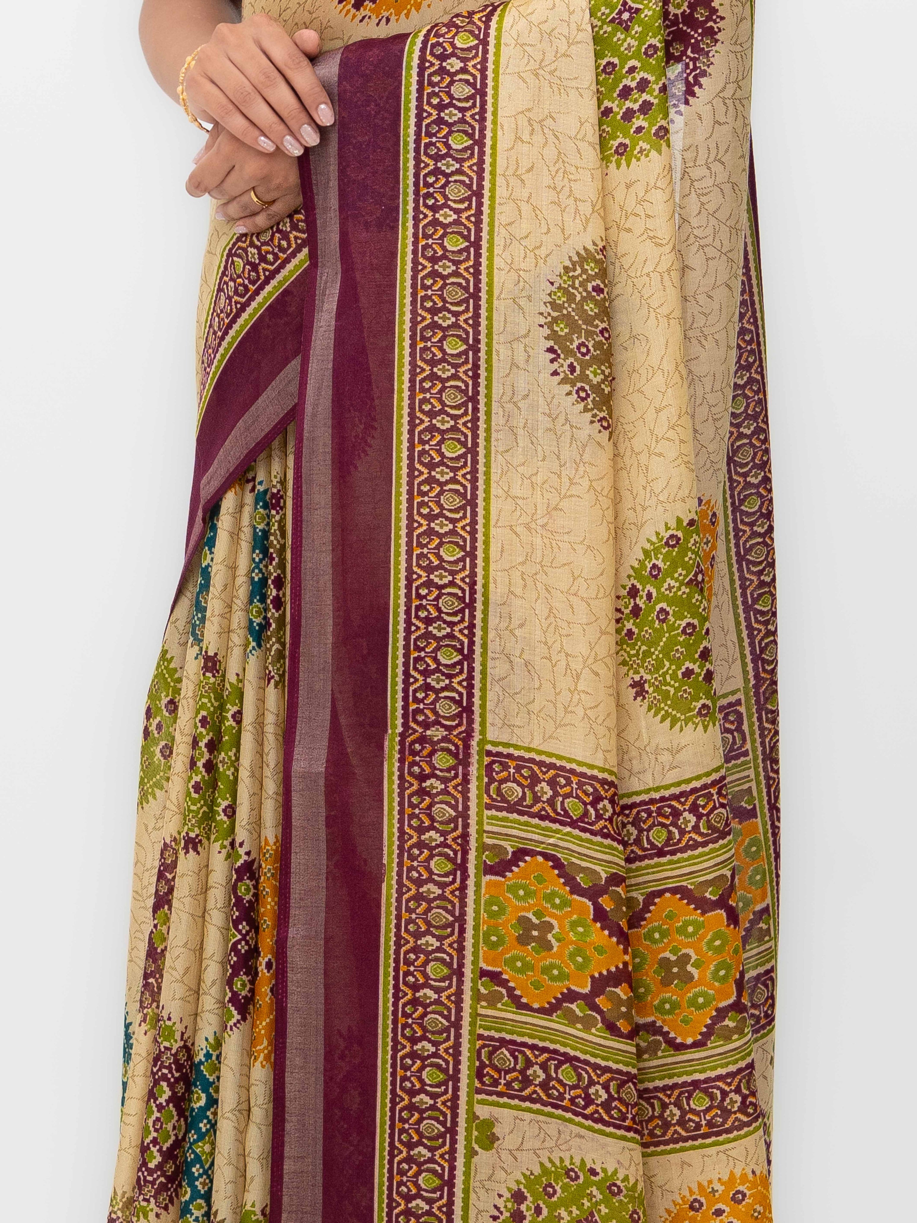 Beige &amp; Wine Mall Cotton Saree
