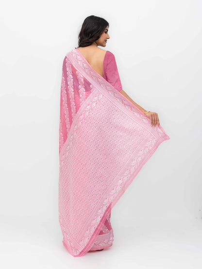 Pink Cotton Linen Saree with