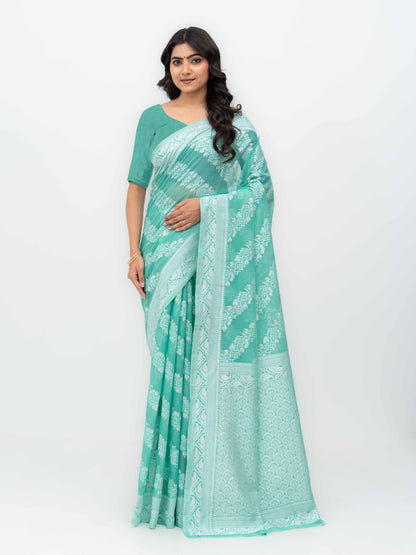 Sky Blue Cotton Linen Saree