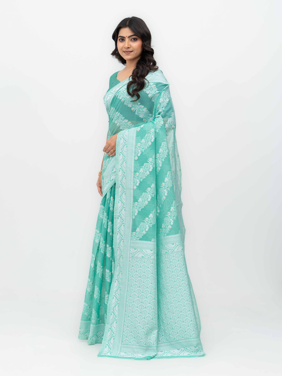 Sky Blue Cotton Linen Saree
