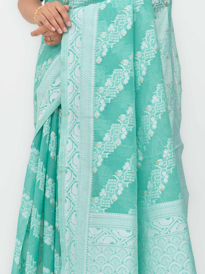 Sky Blue Cotton Linen Saree