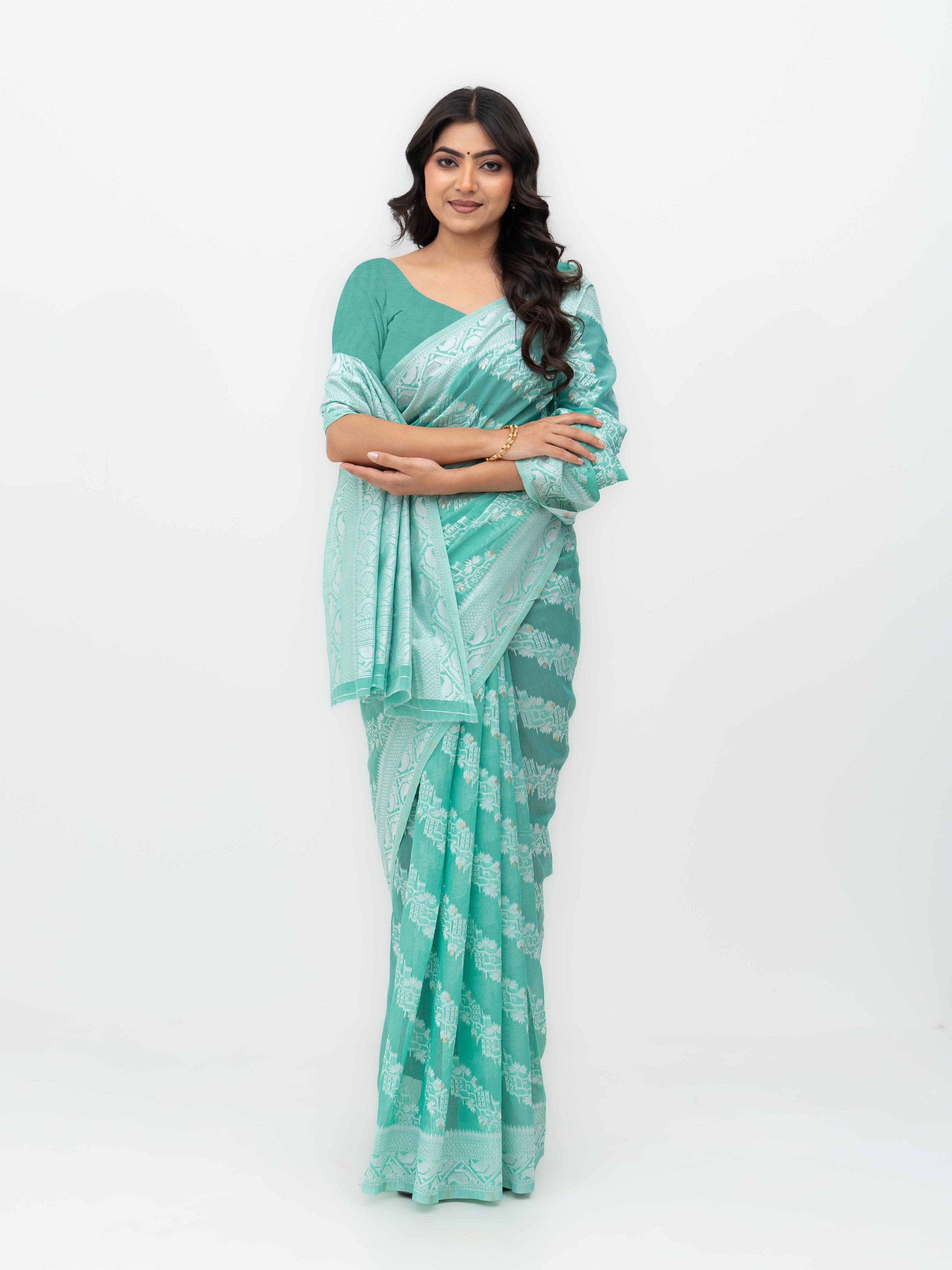 Sky Blue Cotton Linen Saree