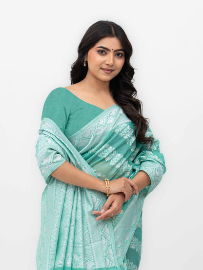 Rama Cotton Linen Saree