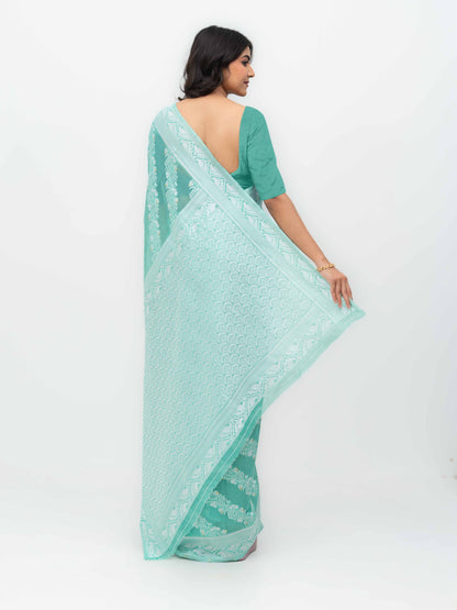 Sky Blue Cotton Linen Saree