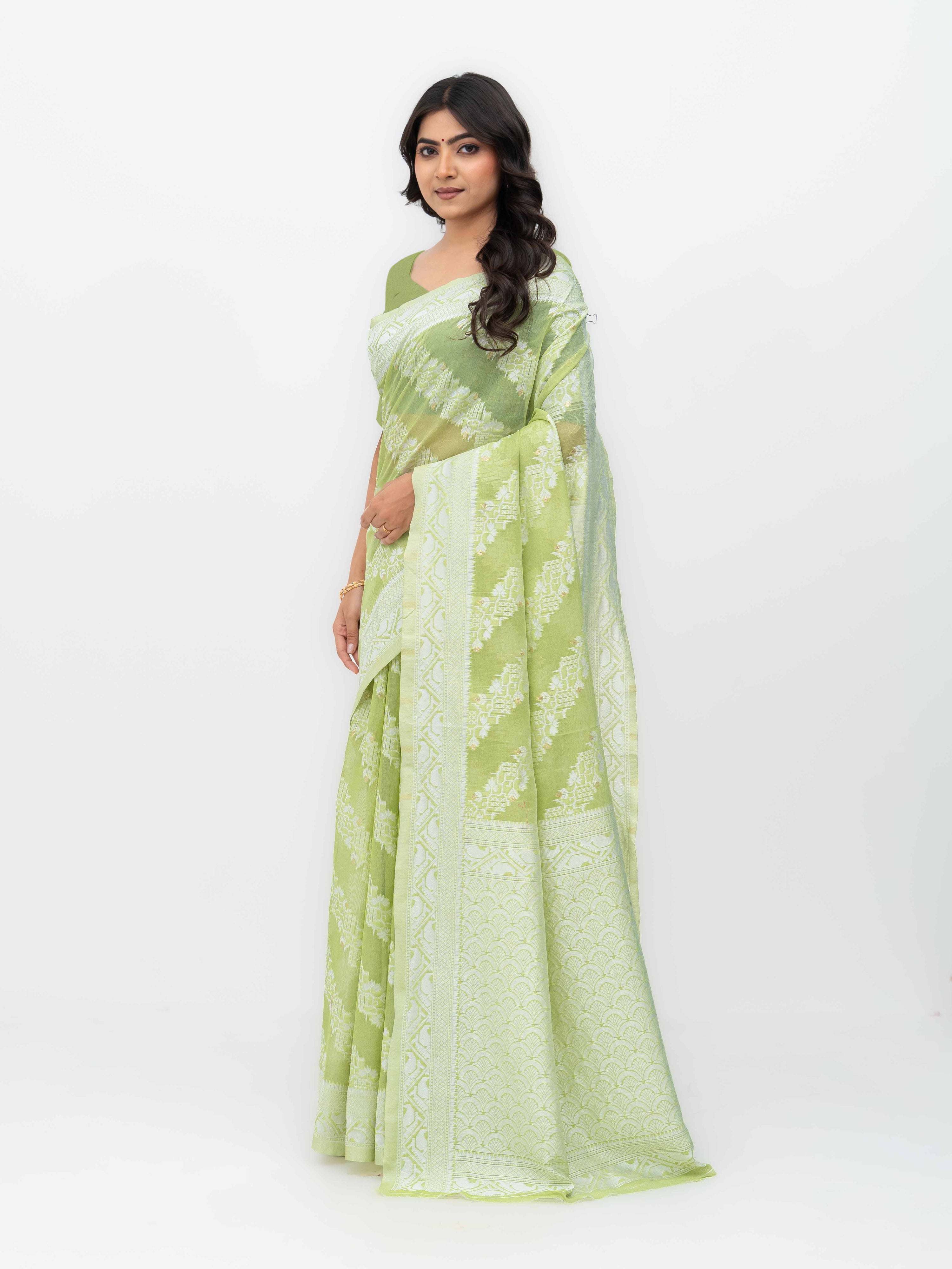 Light Green Cotton Linen Saree