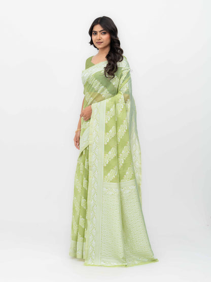 Light Green Cotton Linen Saree