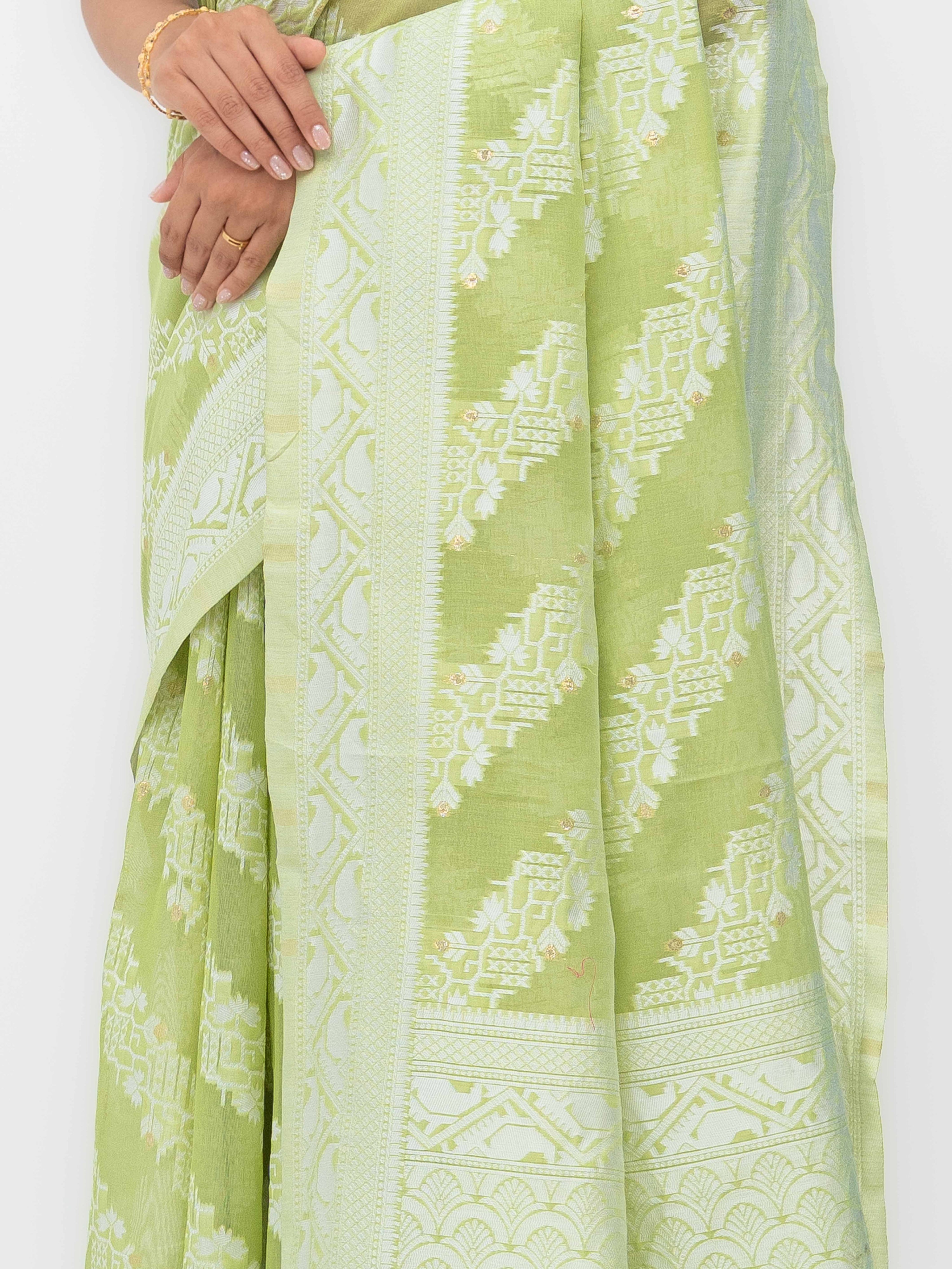 Light Green Cotton Linen Saree