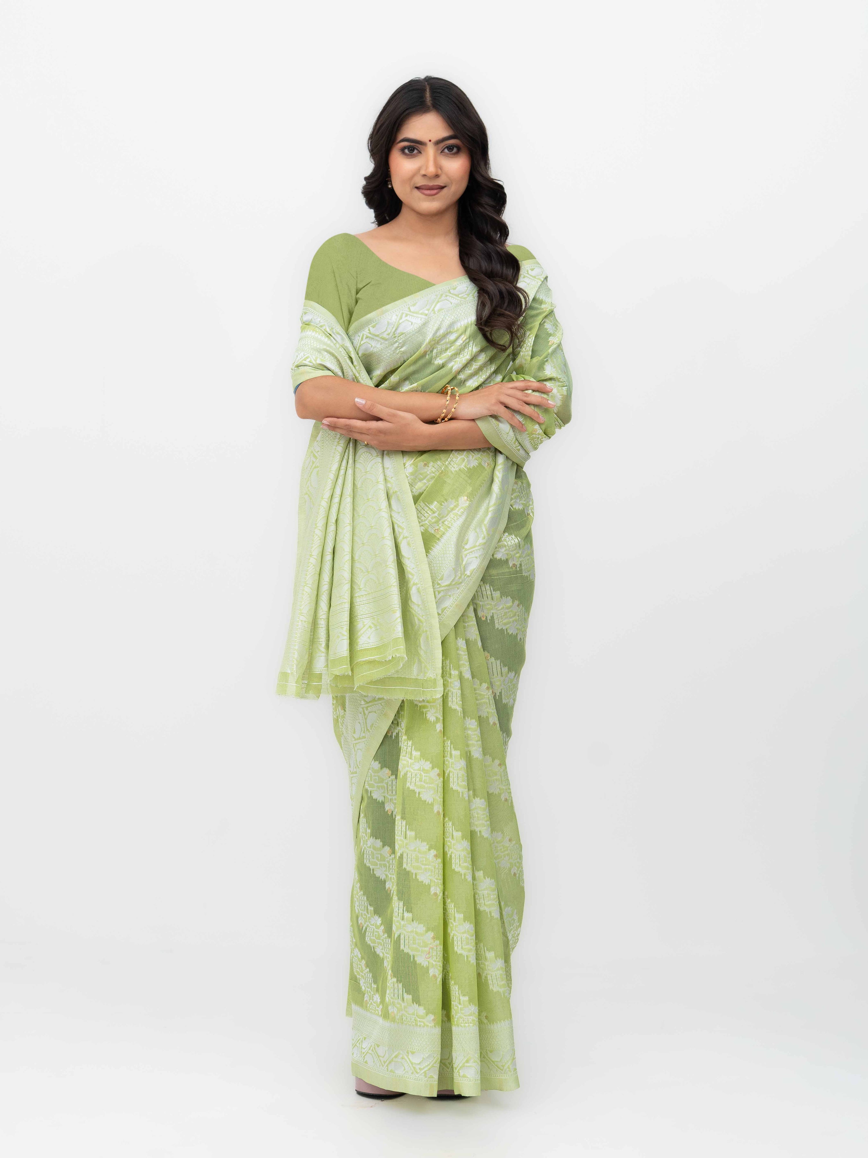 Light Green Cotton Linen Saree